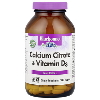 Bluebonnet Nutrition, Cytrynian wapnia i witamina D3, 180 kapsułek