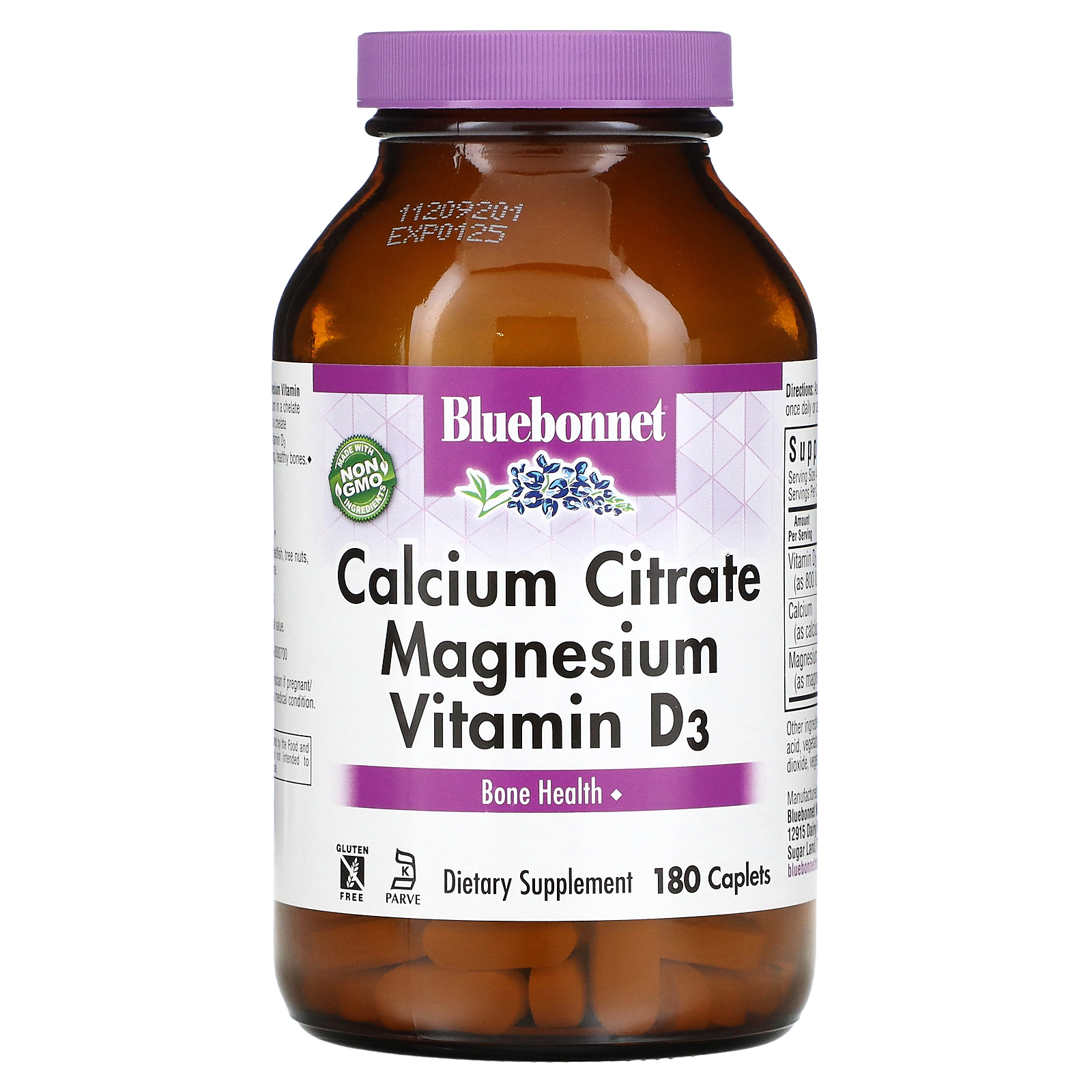 Bluebonnet Nutrition Calcium Citrate Magnesium Vitamin D3 180 Caplets