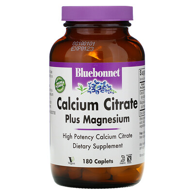 Bluebonnet Nutrition Calcium Citrate Plus Magnesium, 180 Caplets