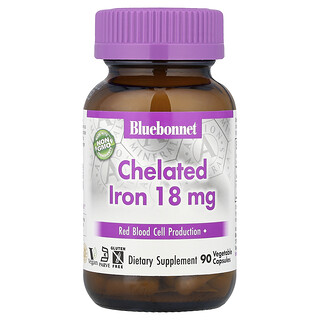 Bluebonnet Nutrition, Chelátové železo, 18 mg, 90 rostlinných tobolek