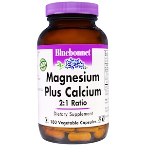 Bluebonnet Nutrition, Магний и кальций в соотношении 2:1, 180 капсул в растительной оболочке