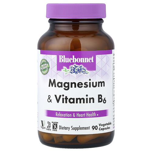 Bluebonnet Nutrition, Magnesium & Vitamin B6, Magnesium und Vitamin B6, 90 pflanzliche Kapseln