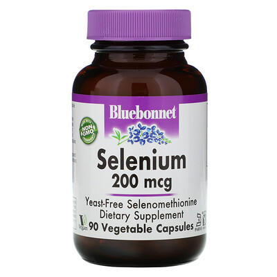 Bluebonnet Nutrition Селен, бездрожжевой селенометионин, 200 мкг, 90 растительных капсул