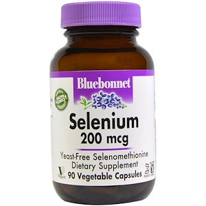 Bluebonnet Nutrition, Селен, бездрожжевой селенометионин, 200 мкг, 90 вегетарианских капсул