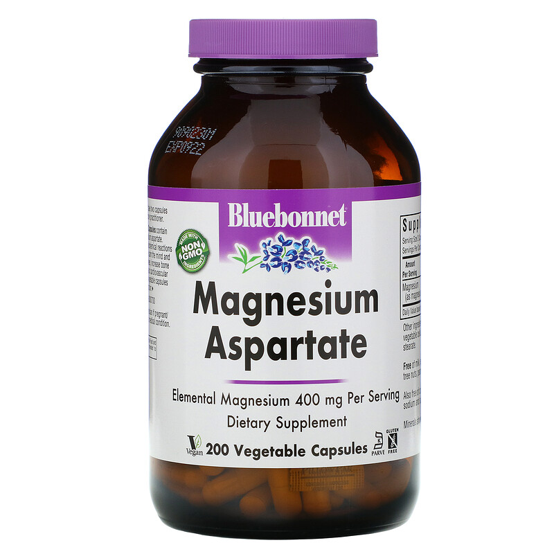 Bluebonnet Nutrition, Magnesium Aspartate, 400 mg, 200 Vegetable ...