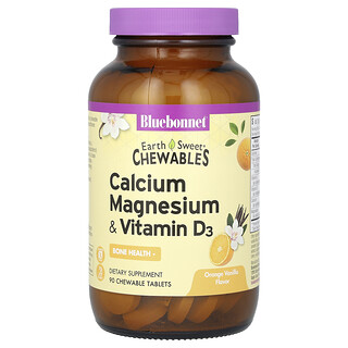 Bluebonnet Nutrition, EarthSweet Çiğnenebilir Tabletler, Kalsiyum, Magnezyum ve D3 Vitamini, Portakal Vanilya, 90 Çiğnenebilir Tablet