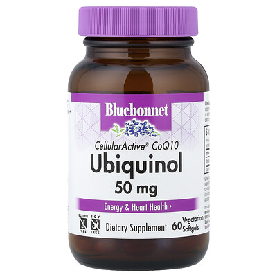 Bluebonnet Nutrition, CoQ10 ubiquinol CellularActive®, 50 mg, 60 cápsulas blandas vegetales