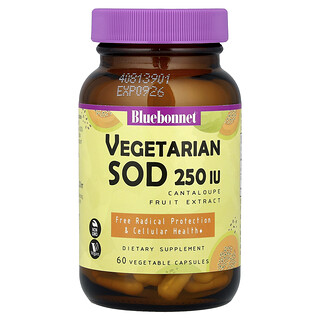 Bluebonnet Nutrition, Супер плодове, вегетариански SOD, плодов екстракт от пъпеш, 250 IU, 60 растителни капсули