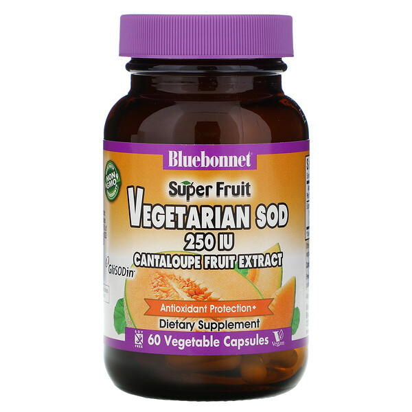 Super Fruit, Vegetarian SOD, экстракт плодов канталупы, 250 МЕ, 60 растительных капсул