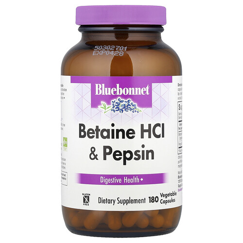 Bluebonnet Nutrition Betaine HCl & Pepsin, 180 Vegetable Capsules