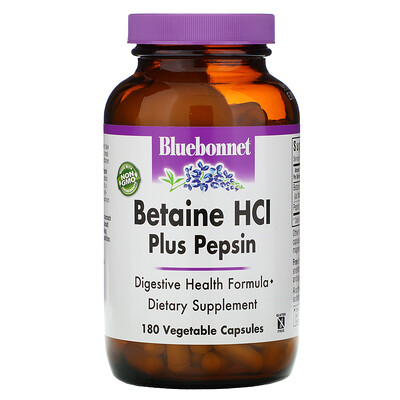 Bluebonnet Nutrition Бетаина гидрохлорид, с пепсином, 180 растительных капсул