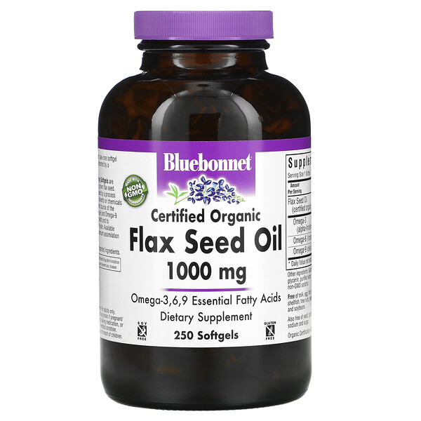 Органическое льняное масло, 1000 мг, 250 мягких таблеток