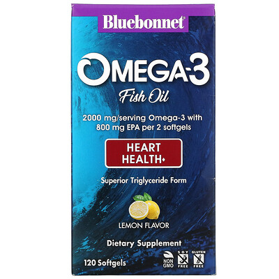 

Bluebonnet Nutrition, Omega-3 Fish Oil, Heart Health, Lemon, 120 Softgels