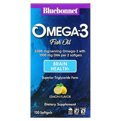 

Bluebonnet Nutrition омега-3 из рыбьего жира здоровье мозга лимонный вкус 120 капсул