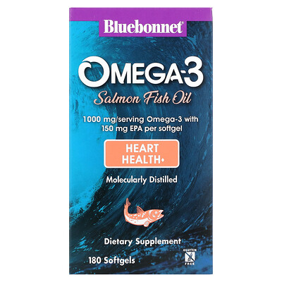 

Bluebonnet Nutrition Натуральный омега-3 жир лосося, 1000 мг, 180 мягких капсул