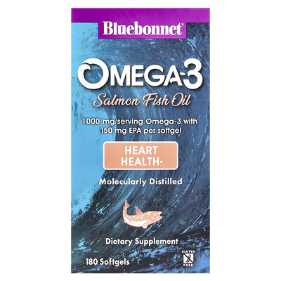 Bluebonnet Nutrition Рыбий жир лосося с омега-3 1000 мг 180 мягких таблеток