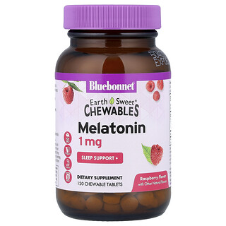 Bluebonnet Nutrition, Earth Sweet® Çiğneme Tabletleri, Melatonin, Ahududu, 1 mg, 120 Çiğneme Tableti