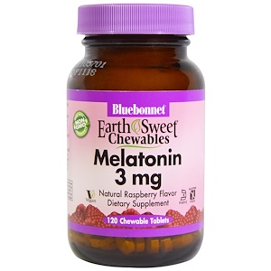 Bluebonnet Nutrition, Жевательные конфеты EarthSweet, мелатонин, натуральный малиновый вкус, 3 мг, 120 жевательных таблеток