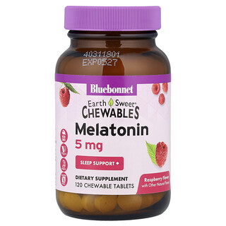 Bluebonnet Nutrition, Earth Sweet® Kauwtabletten, Melatonine, Framboos, 5 mg, 120 Kauwtabletten