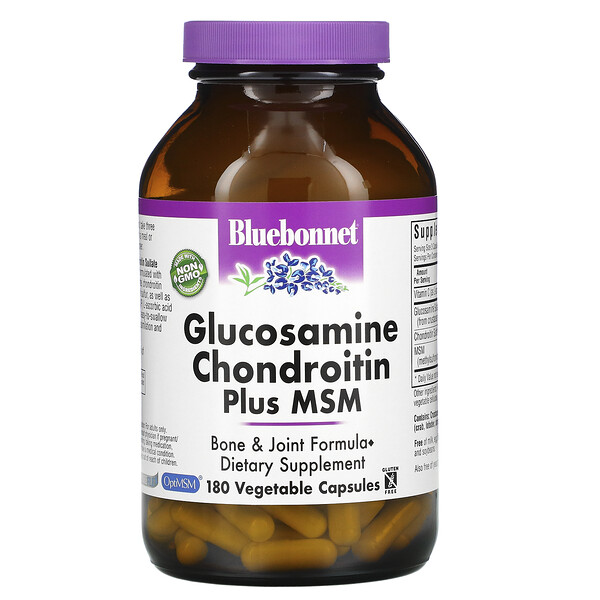 Bluebonnet Nutrition, глюкозамин, хондроитин и МСМ, 180 вегетарианских капсул