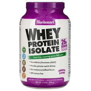 Bluebonnet Nutrition, Purificado de proteína 100% natural de suero, sabor original natural, 2,2 lbs (992 g)
