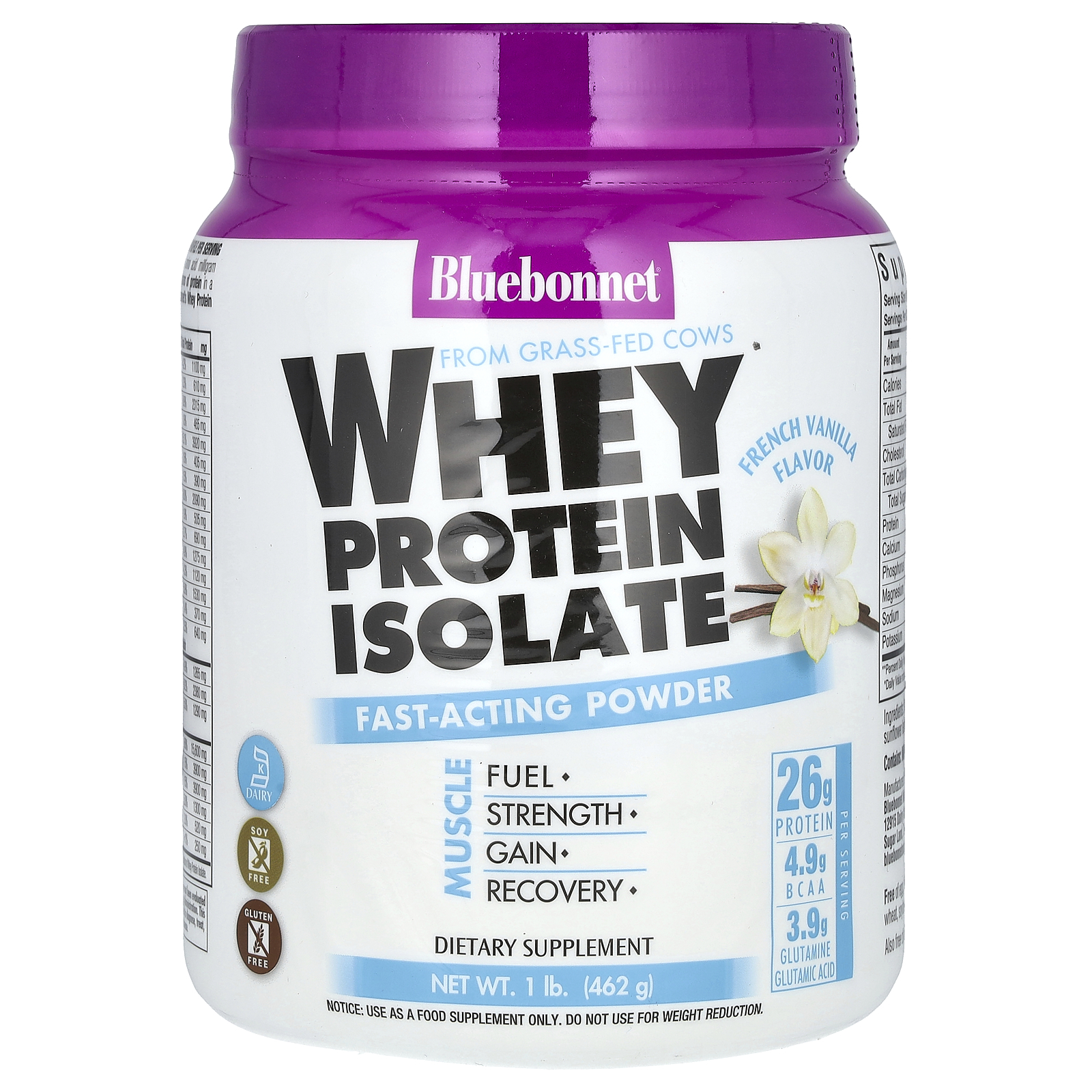 Bluebonnet Nutrition (블루보넷뉴트리션), 분리 유청 단백질, 프렌치 바닐라 맛, 462g (1lb)