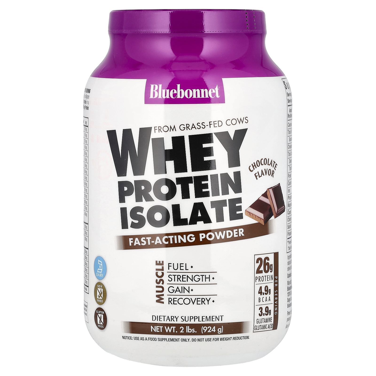 Bluebonnet Nutrition (블루보넷뉴트리션), 분리 유청 단백질, 자연 초콜릿, 2 lbs (924 g)