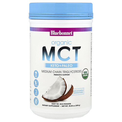 Bluebonnet Nutrition Organic MCT Powder, Unflavored, 10.58 oz (300 g)