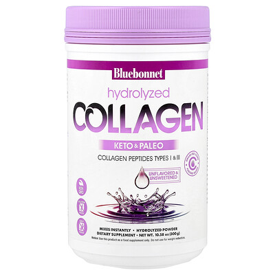 Bluebonnet Nutrition, Colágeno hidrolizado en polvo, Sin sabor, 300 g (10,58 oz)