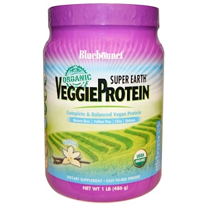 Bluebonnet Nutrition, Super Earth, органический растительный протеин, ваниль, 1 фунт (486 г)