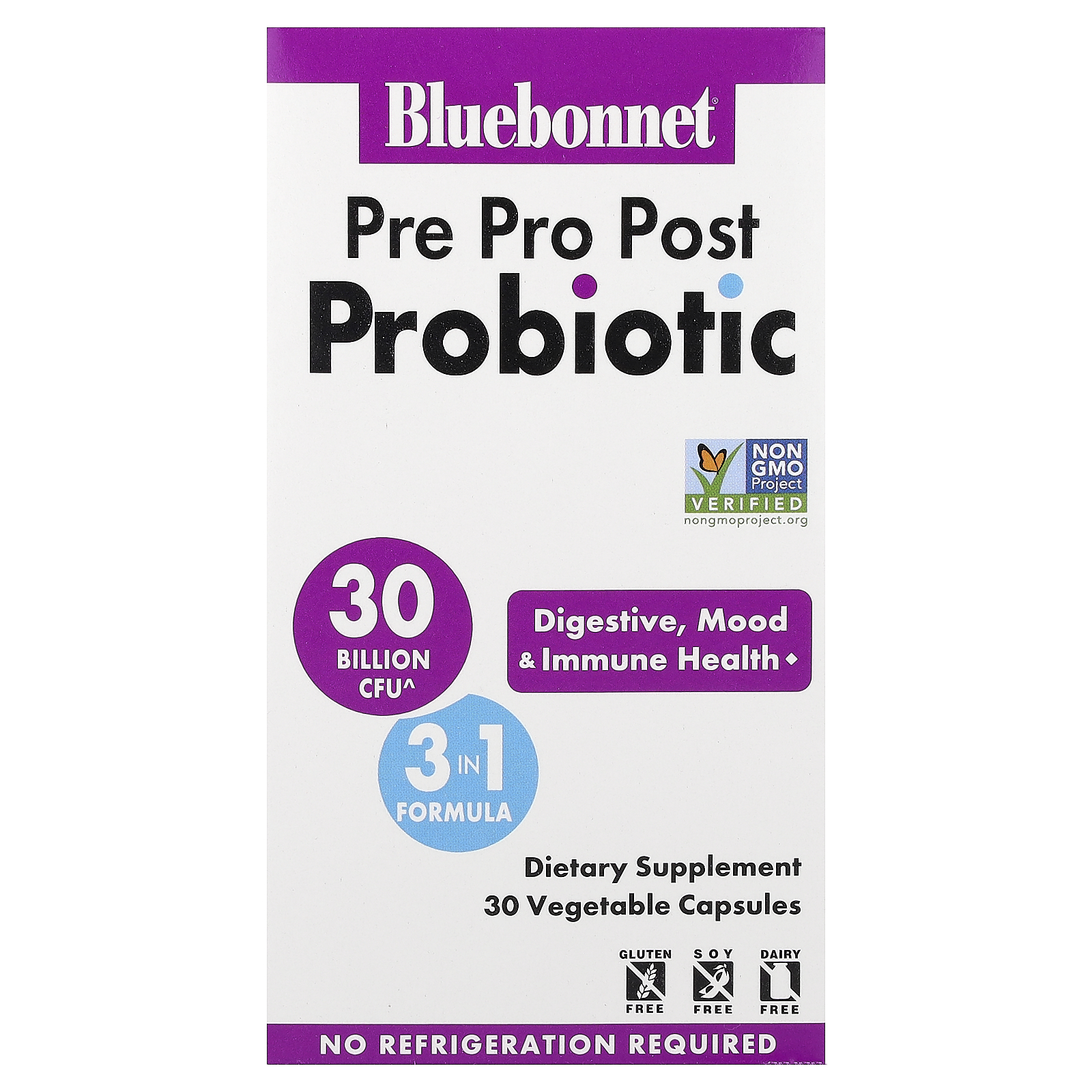 Bluebonnet Nutrition (블루보넷뉴트리션), 프리, 프로, 포스트 프로바이오틱, 베지 캡슐 30정