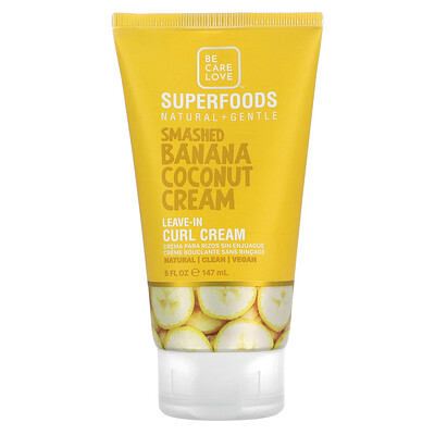 

Be Care Love, Superfoods, Natural & Gentle, Leave-In Curl Cream, Smashed Banana Coconut Cream, 5 fl oz (147 ml)