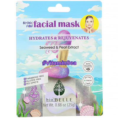 Biobelle Botanic Fiber Facial Mask, Hydrates & Rejuvenates, #VitaminSea, 1 Sheet, 0.88 oz (25 g)