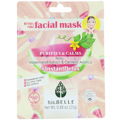 Biobelle Botanic Fiber Facial Mask, Purifies & Calms, #InstantDetox, 1 Sheet, 0.88 oz (25 g)