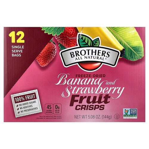 Brothers-All-Natural, Gefriergetrocknete Frucht-Chips, Banane & Erdbeere, 12 Beutel zum Einnehmen, je 12 g