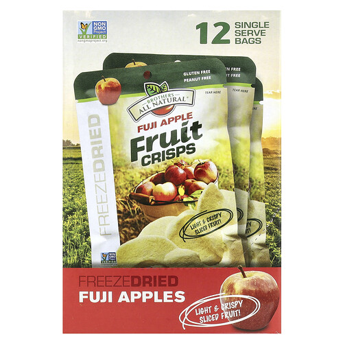 Brothers-all-natural Fruit Crisps, Fuji Apple, 12 Single-Serve Bags, 0.35 oz (10 g) Each