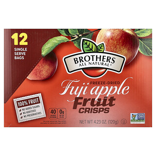Brothers-All-Natural‏, חטיפי פירות יבשים בהקפאה, תפוח פוג'י, 12 שקיות להגשה יחידה, 10 גרם (0.35 אונקיות) ליחידה