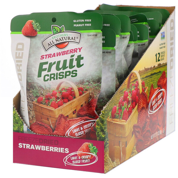 Brothers-All-Natural‏, Freeze Dried - Fruit Crisps, Strawberries, 12 Single-Serve Bags, 3.17 oz (90 g)