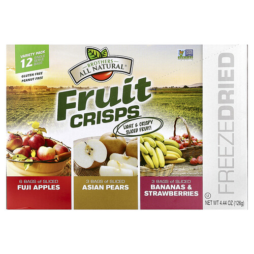 Brothers-All-Natural, Fruit Crisps Variety Pack, 12 Single Serve Bags, 0.35 oz (10 g) Each