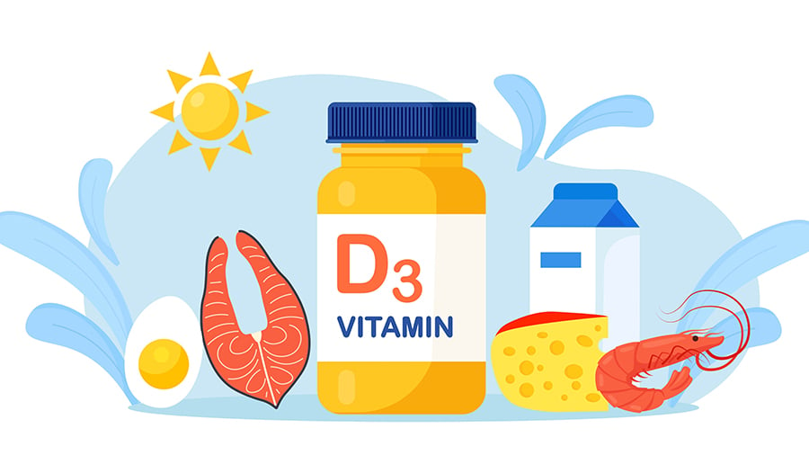 Vitamin D supplement and vitamin d rich foods like salmon, eggs, and dairy