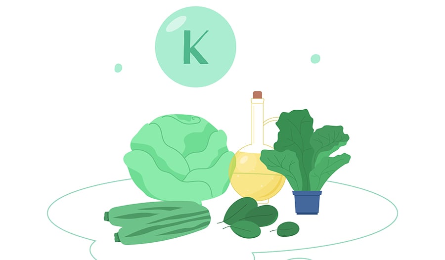 Vitamin K food sources like spinach and cabbage