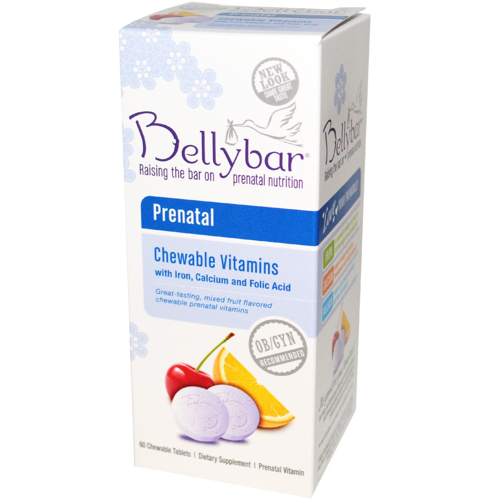 Bellybar, Пренатальные витамины с фруктовым вкусом, 60 жевательных таблеток