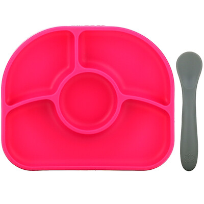 Купить Bbluv Yumi, силиконовая тарелка и ложка для защиты от проливания, для детей от 4 месяцев, розовый, 1 набор