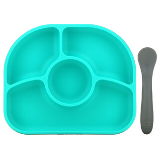 Bbluv, Yumi, Anti-Spill Silicone Plate And Spoon, 4+ Months, Green, 1 Set