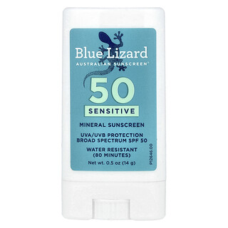 Blue Lizard Australian Sunscreen, Stick de protecție solară cu minerale sensibile, SPF 50+, 0,5 oz (14 g)
