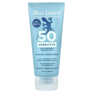 Blue Lizard Australian Sunscreen, Cremă de protecție solară minerală pentru ten sensibil, SPF 50, 89 ml