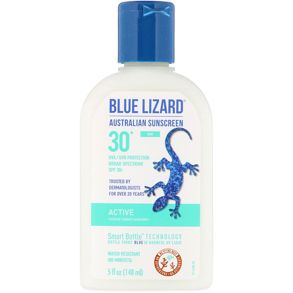 Blue Lizard Australian Sunscreen‏, קרם הגנה פעיל על בסיס מינרלים, SPF 30+‎, ‏148 מ"ל (5 אונקיות נוזל)