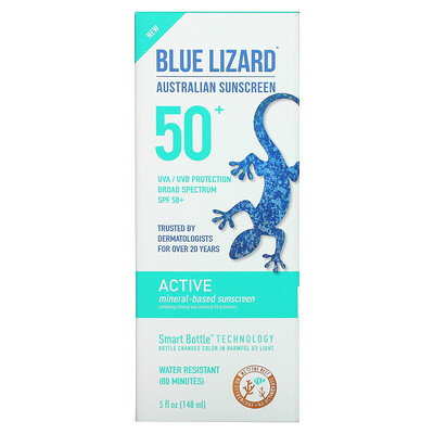Blue Lizard Australian Sunscreen Active, солнцезащитный лосьон на минеральной основе с SPF 50+, 148 мл (5 жидк. унций)