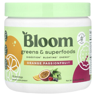 Product Image for Bloom, Greens & Superfoods, Orange Passionfruit, 6.45 oz (183.6 g)