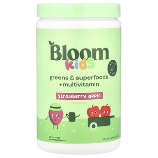 Bloom, Børn, Grøntsager & Superfoods + Multivitamin, Jordbær-Æble, 135 g